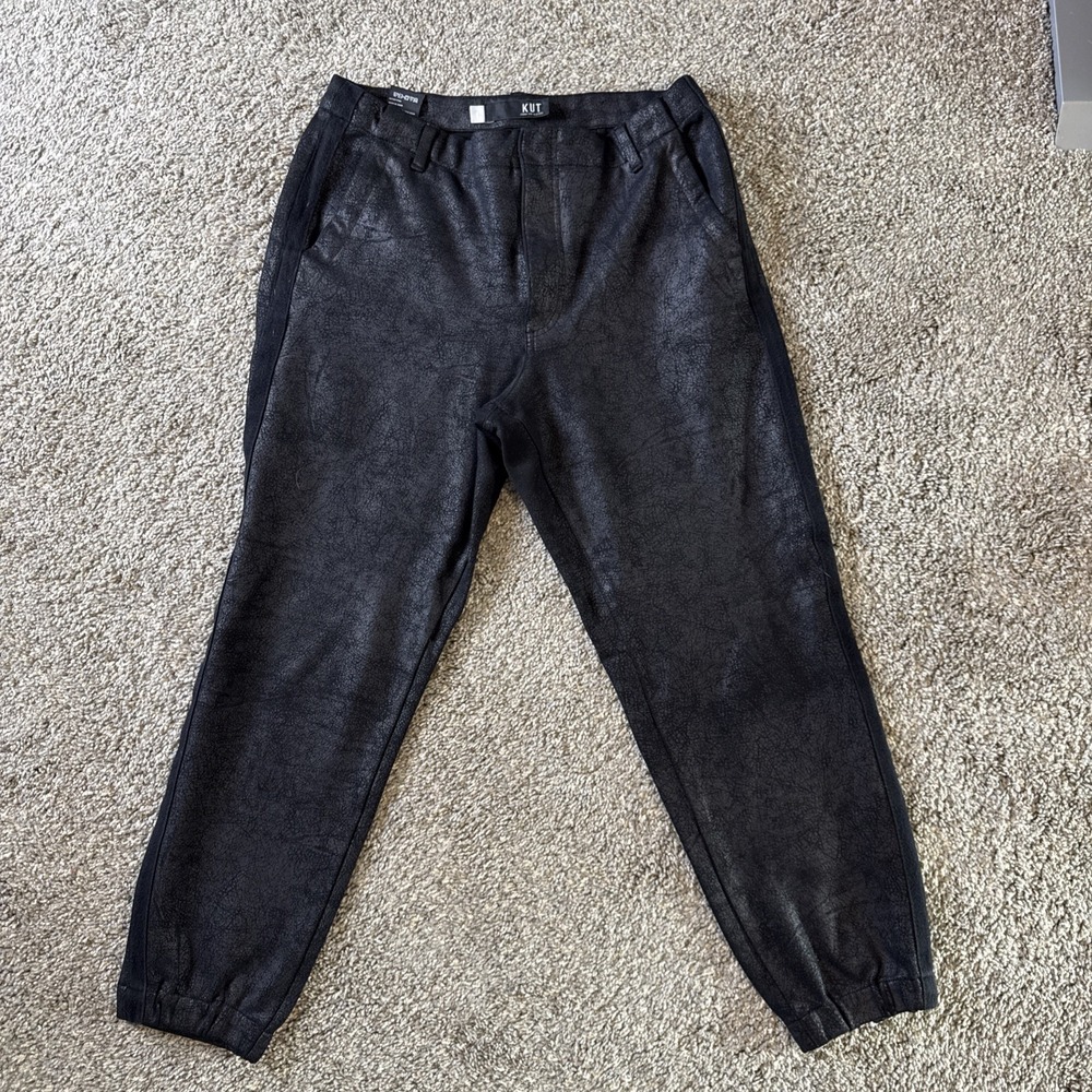 Kut From The Kloth Women's Coated High Rise Frida Slim Track Pants Black‎ Size 8